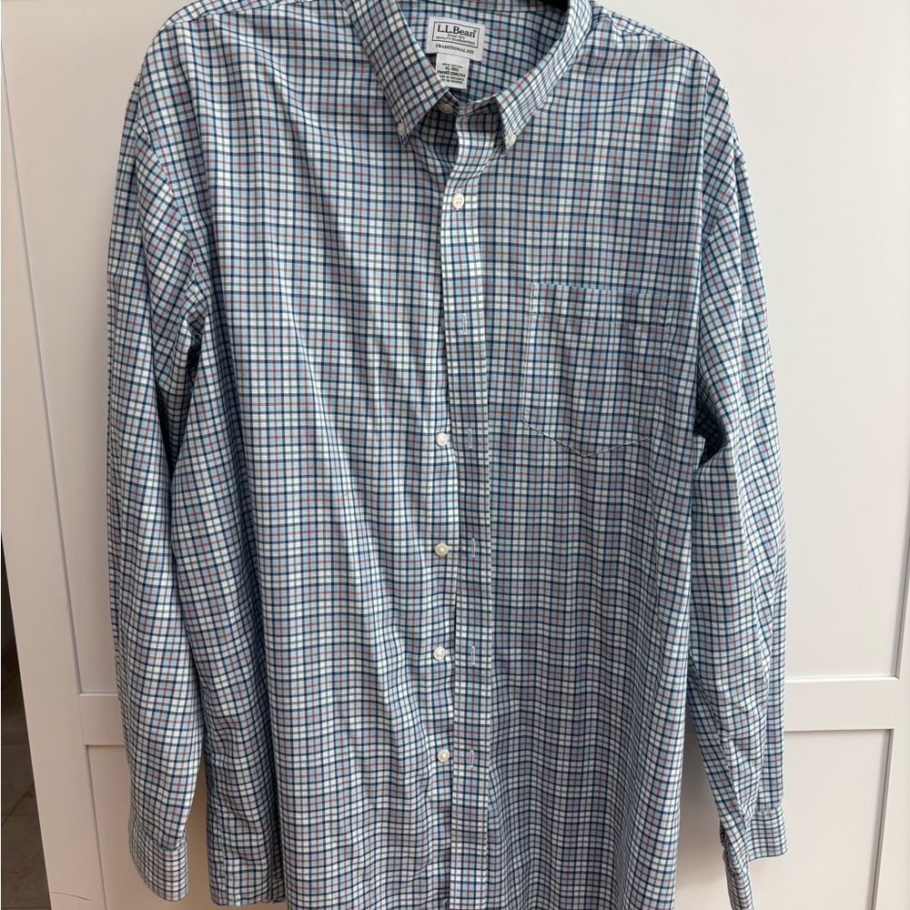 EUC L.L. Bean Men's Green and Blue Checkered Shirt Size XL Preppy Classic